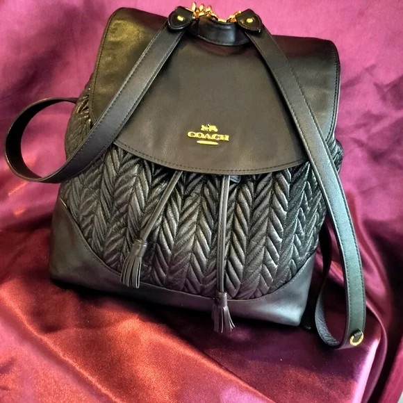 Coach | Bags | Coach Elle Black Quilted Leather Backpack  display picture 2